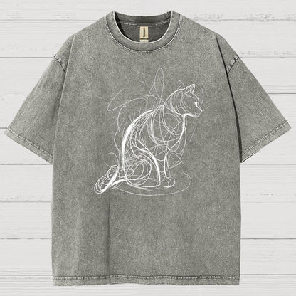 Cat lines Vintage Distressed T-shirt