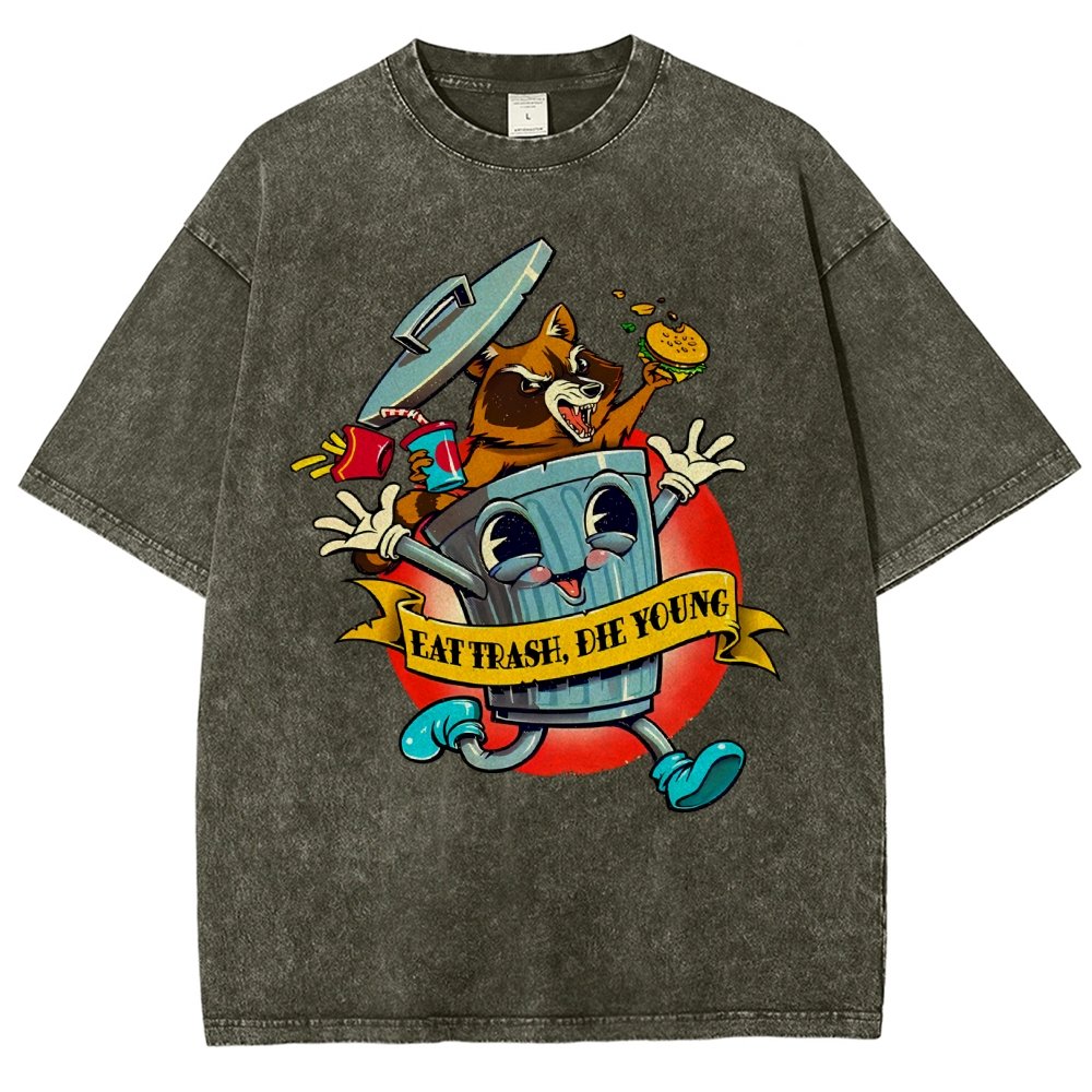 Eat trash die young vintage cartoon Classic Vintage Distressed T-shirt