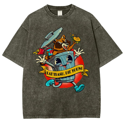 Eat trash die young vintage cartoon Classic Vintage Distressed T-shirt