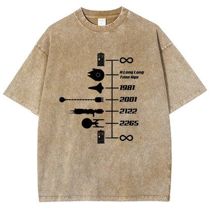 Sci-Fi Timeline Graphic  Classic Movie Spaceships  Nostalgic Space Travel Vintage Distressed T-shirt