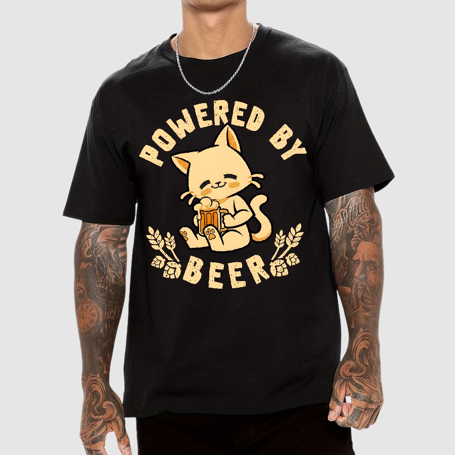 Powered By Beer Cat Geek T-Shirt