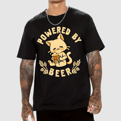 Powered By Beer Cat Geek T-Shirt