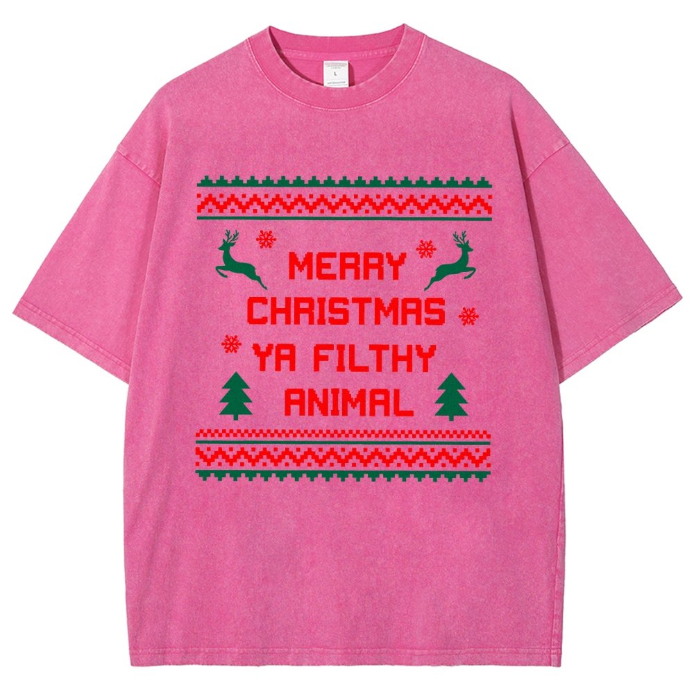 Merry Christmas Ya Filthy Animal funny Vintage Distressed T-shirt