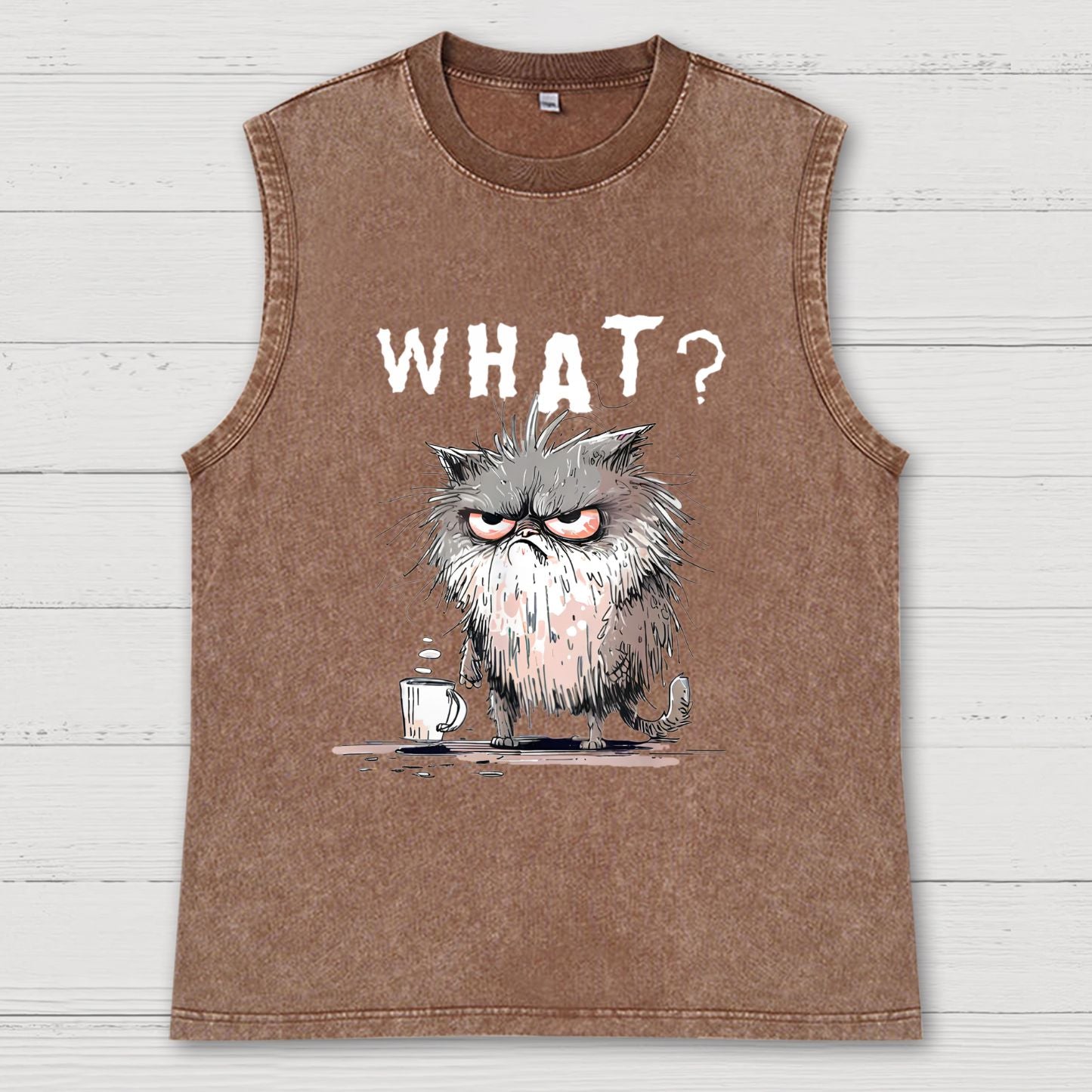 Bad Temper Feline With Coffee Grumpily Catty Funny Vintage Distressed Washed Tank