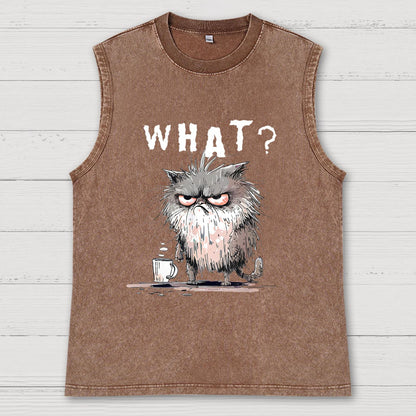 Bad Temper Feline With Coffee Grumpily Catty Funny Vintage Distressed Washed Tank