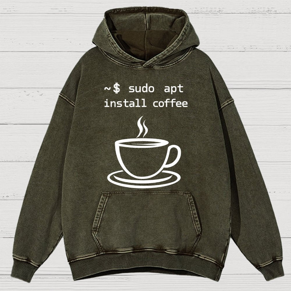 Sudo Apt-Get Install Coffee Vintage Distressed Hoodie