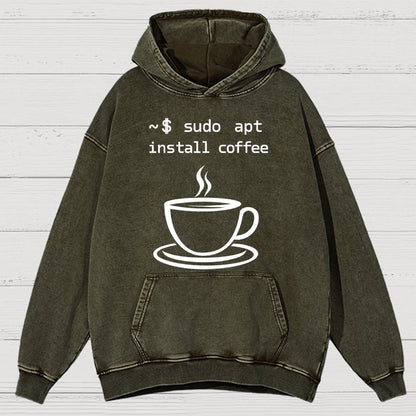 Sudo Apt-Get Install Coffee Vintage Distressed Hoodie