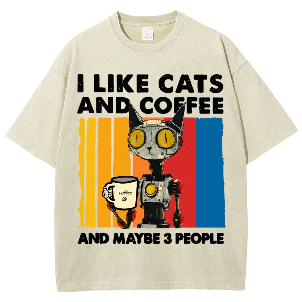 I Like Robot Cats And Coffee Vintage Distressed T-shirt