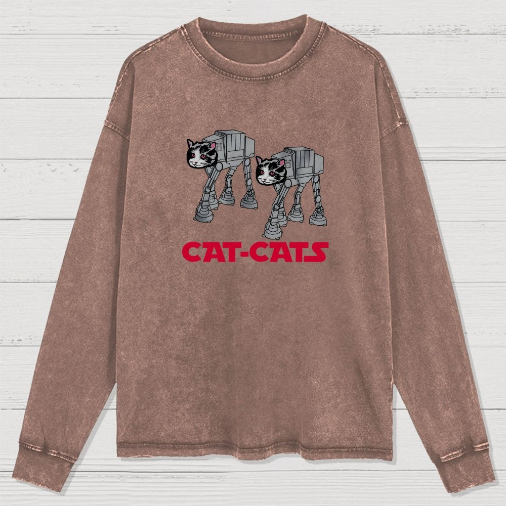 Walking Robot Cat  Washed Long Sleeve Tee