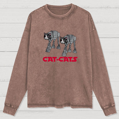 Walking Robot Cat  Washed Long Sleeve Tee