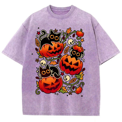 Black Cat Pumpkin Halloween Party Vintage Distressed T-shirt