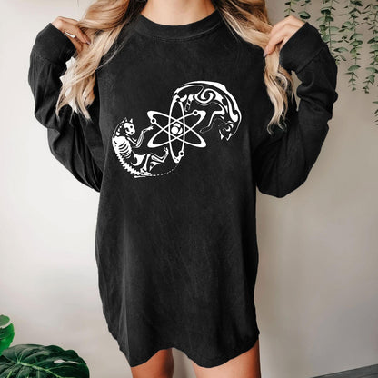 Science Cat Geek Washed Long Sleeve Tee