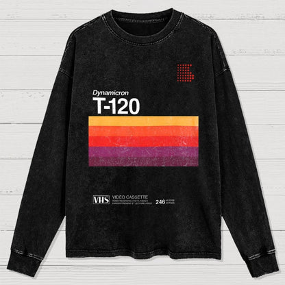 VHS T-120 Vintage Video Tape Retro Graphic Washed Long Sleeve Tee