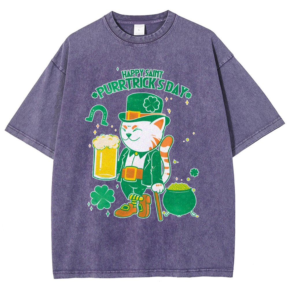Cat St. Patrick's Day Vintage Distressed T-shirt