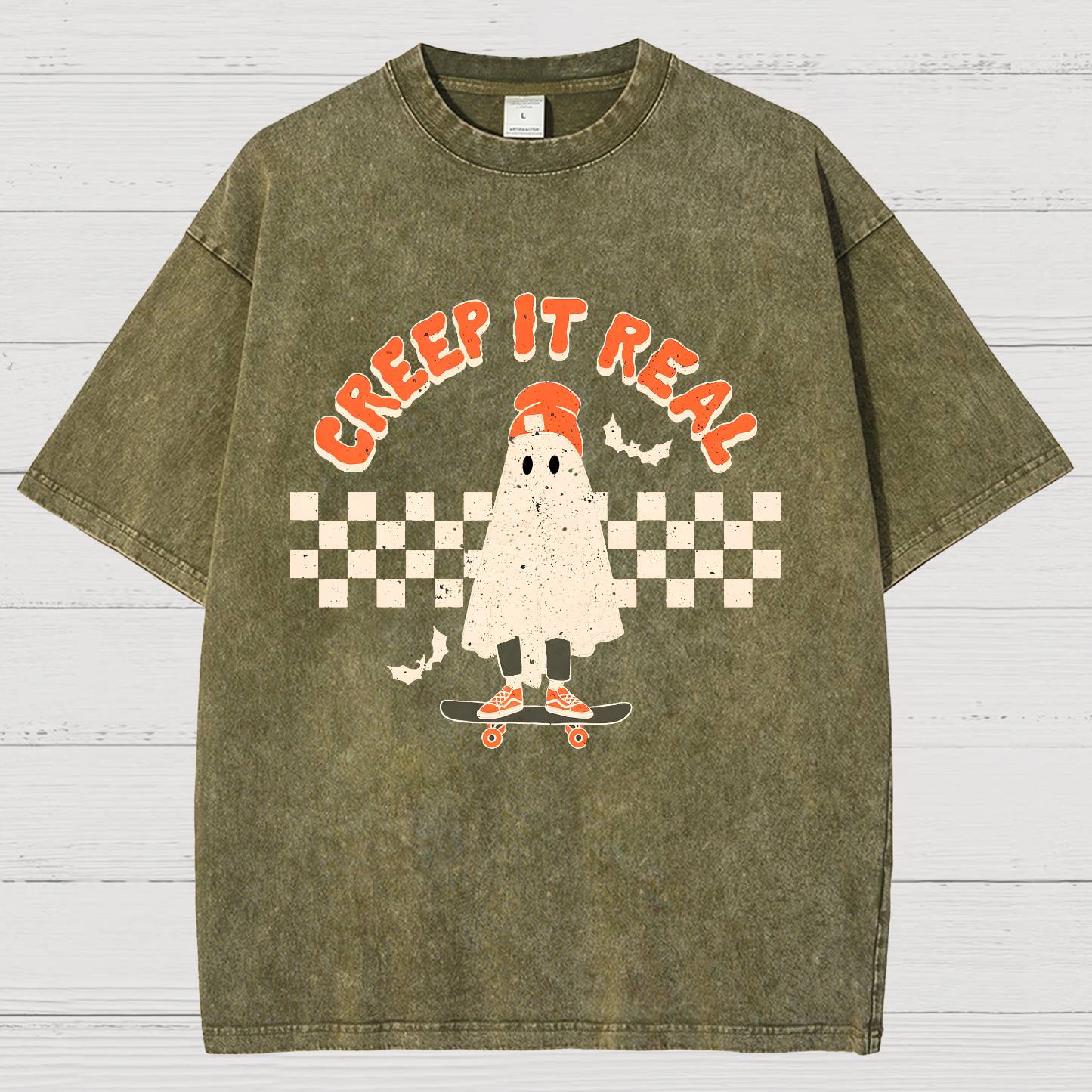 Creep it Real Vintage Ghost Halloween Vintage Distressed T-shirt