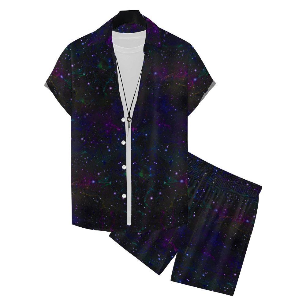 Cool Starry Sky Print Hawaiian Shirt Set