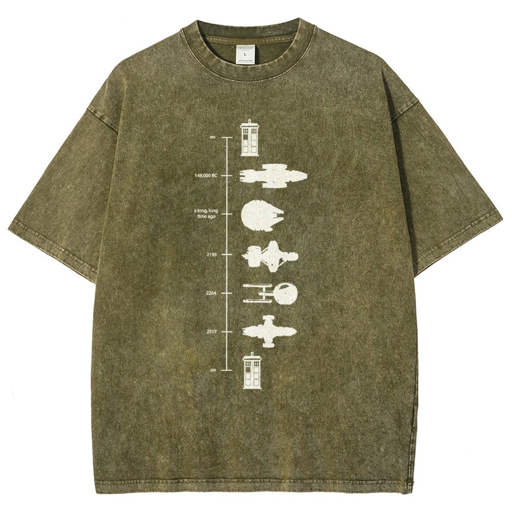 Sci-Fi Spaceship Timeline Vintage Distressed T-shirt