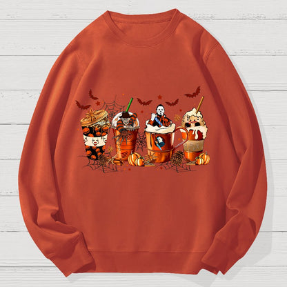 Skeleton Coffee Cups Halloween Geek Cotton Sweatshirt