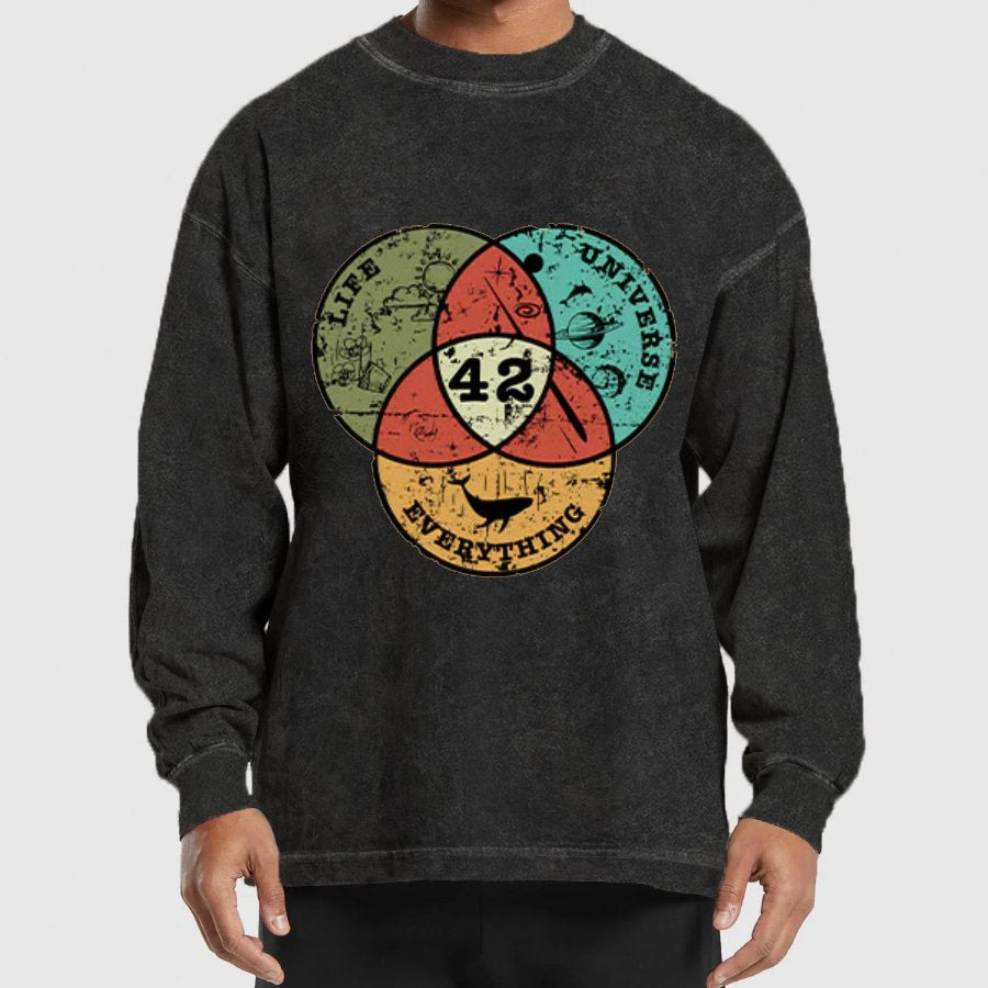 Life, the Universe & Everything Nerdy Graphic Washed Long Sleeve Tee