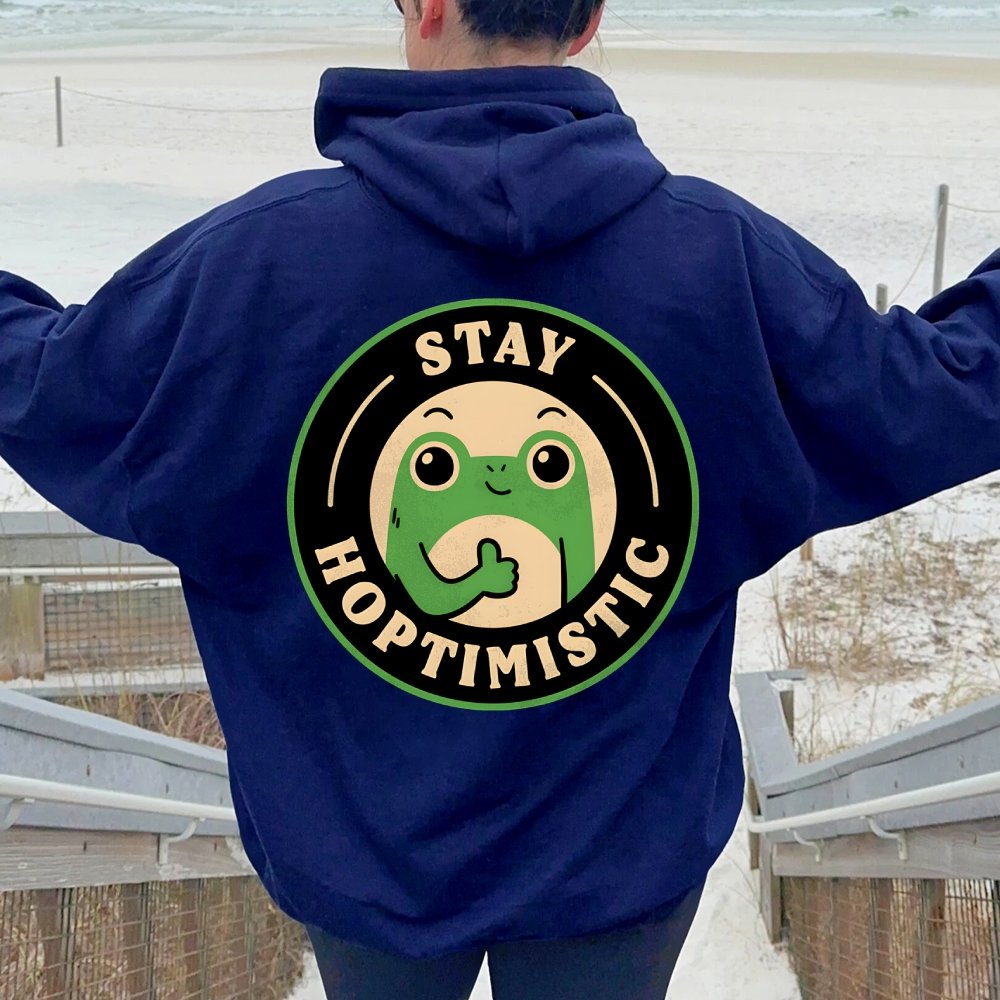 Stay Hoptimistic Printed Back Unisex Cotton Hoodie
