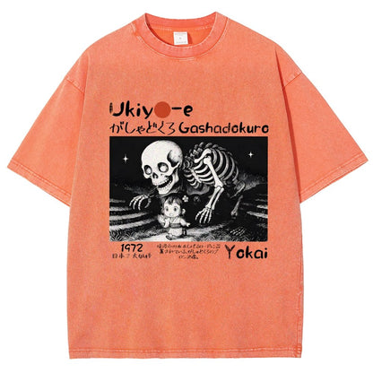Gashadokuro Skeleton Yokai Ukiyo-e Vintage Distressed T-shirt