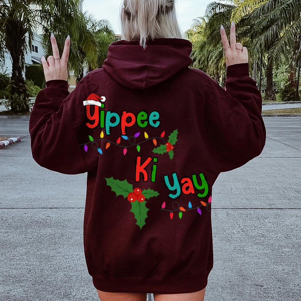 Yippee Ki Yay Christmas Printed Back Cotton Hoodie