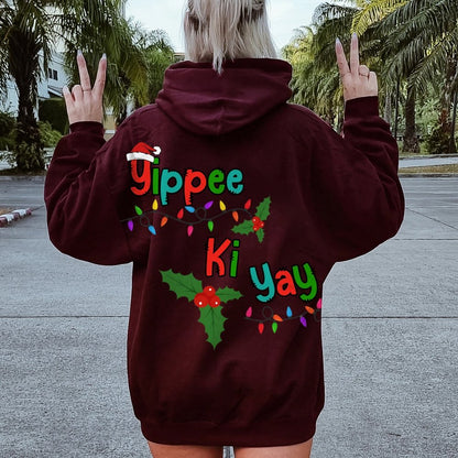 Yippee Ki Yay Christmas Printed Back Cotton Hoodie
