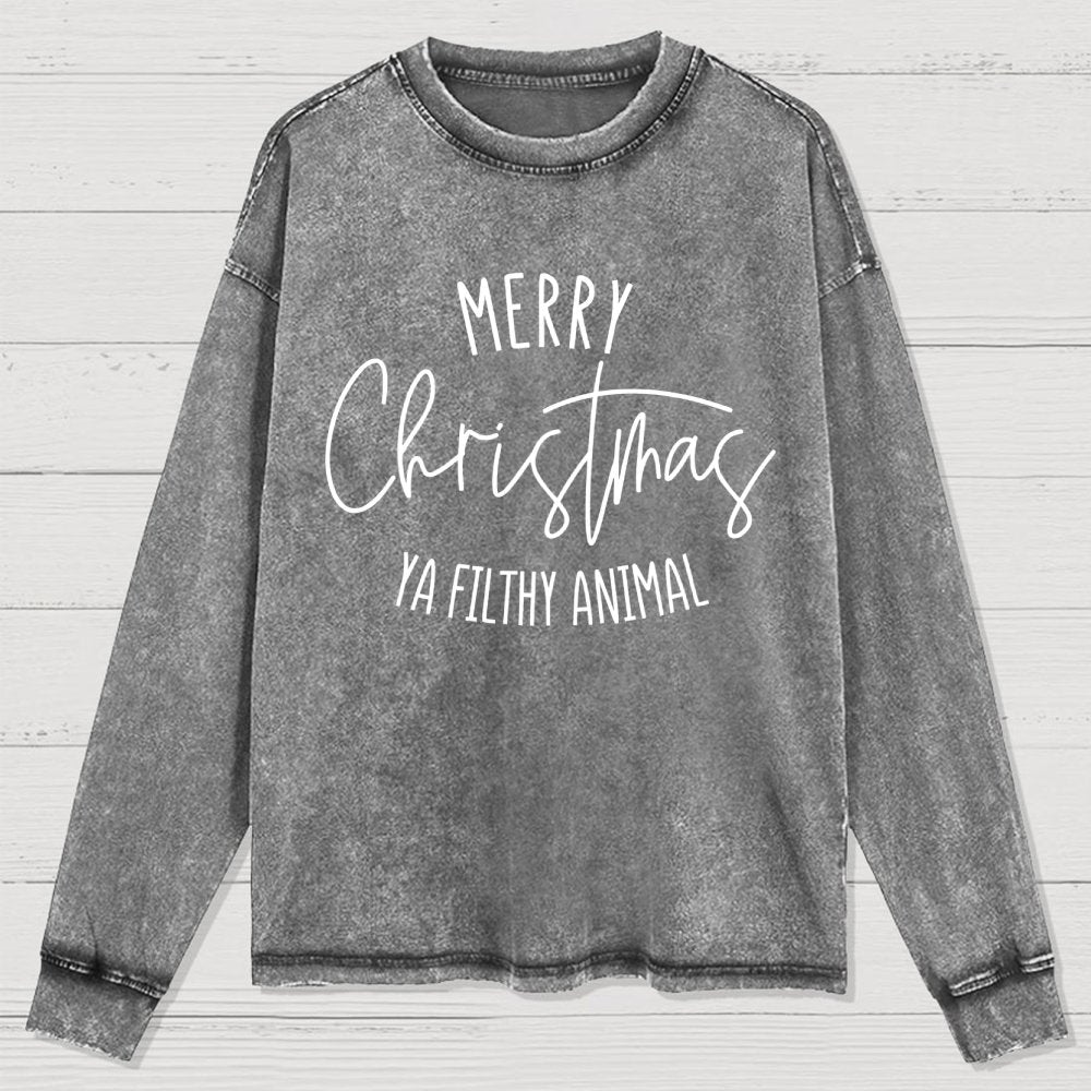 Merry Christmas Ya Filthy Animal Washed Long Sleeve Tee