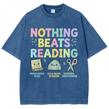 Nothing Beats Reading Librarian Book Bookworm Vintage Distressed T-shirt