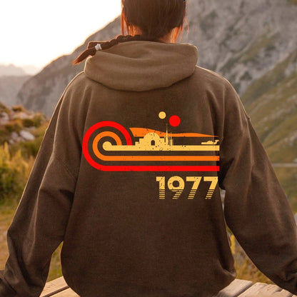Retro Vintage Desert Planet Printed Back Unisex Cotton Hoodie