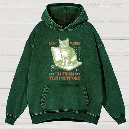 Don't Worry I'm From Tech Support Cat  Vintage Distressed Hoodie