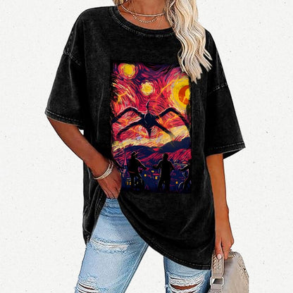 Monster In Starry Night Vintage Distressed T-shirt