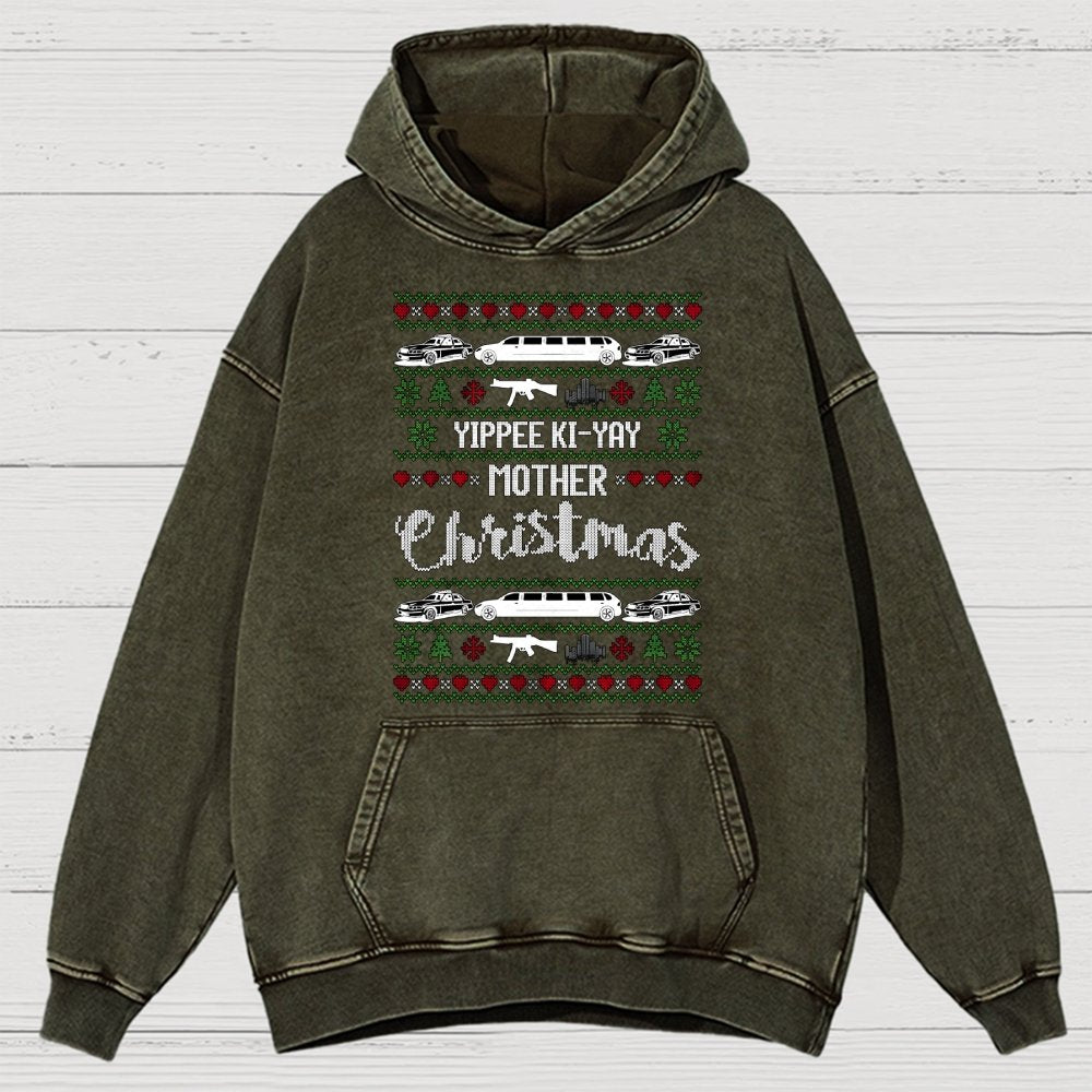 Yippee Ki-Yay Mother Christmas Ugly Vintage Distressed Hoodie