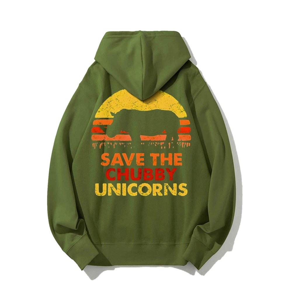 Save The Chubby Unicorns  Printed Back Unisex Cotton Hoodie