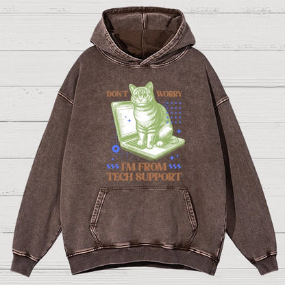 Don't Worry I'm From Tech Support Cat  Vintage Distressed Hoodie