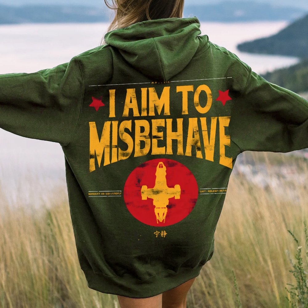 I Aim To Misbehave Geeky Printed Back Cotton Hoodie