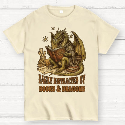 Easily Distracted By Books And Dragons Geek T-Shirt