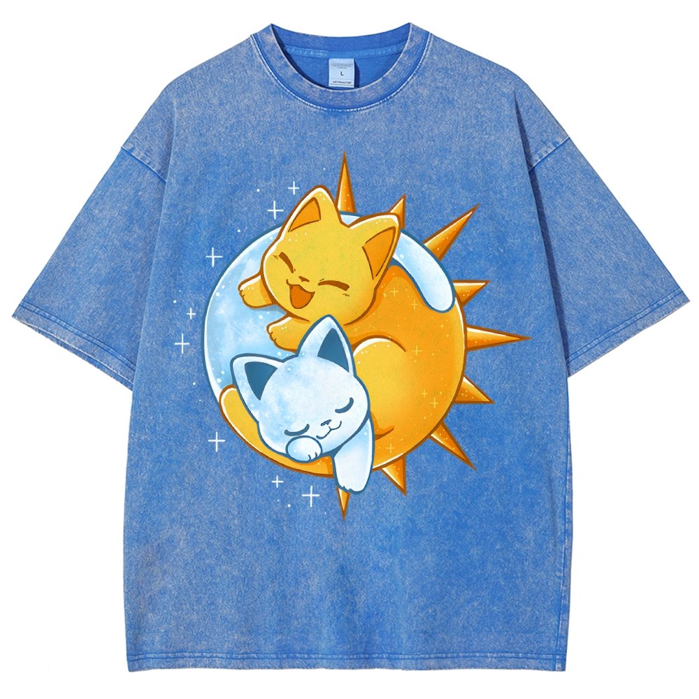 Sun Moon Kittens Vintage Distressed T-shirt