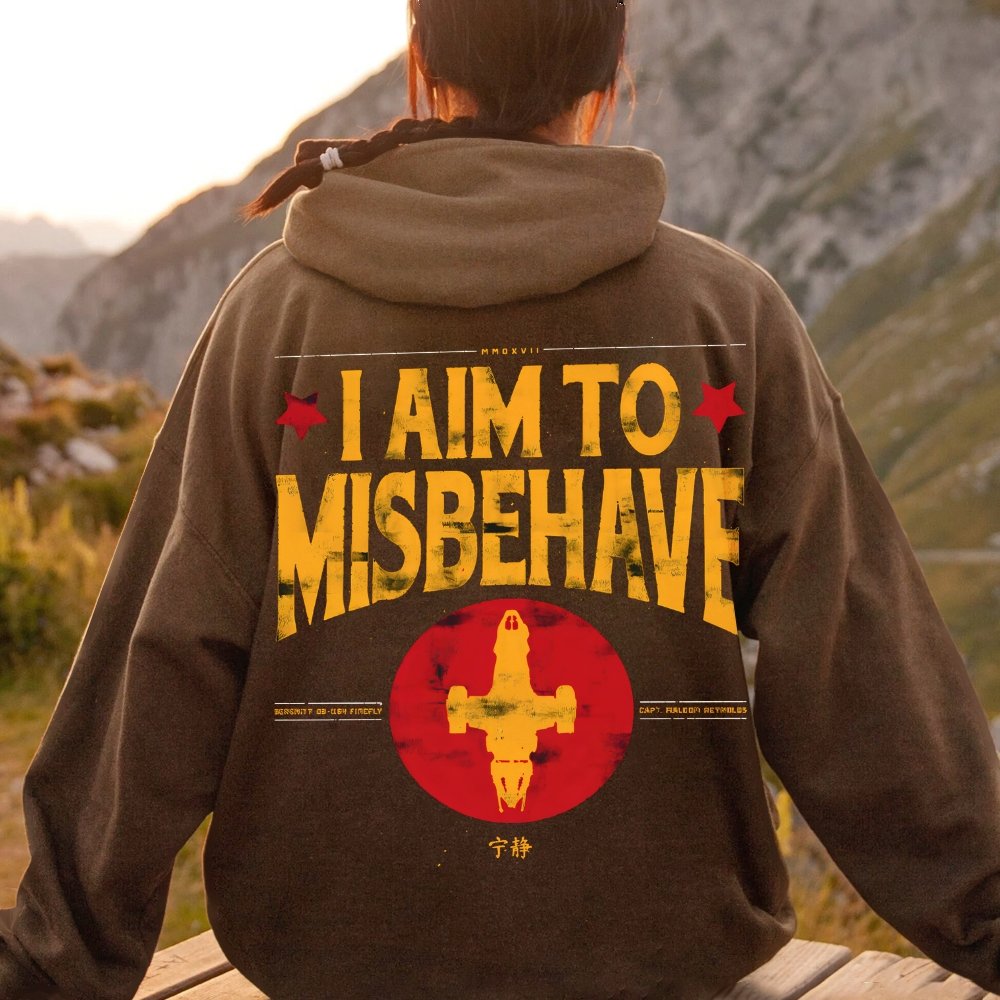 I Aim To Misbehave Geeky Printed Back Cotton Hoodie