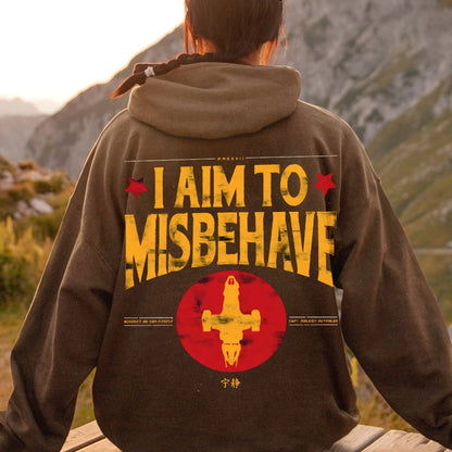 I Aim To Misbehave Geeky Printed Back Cotton Hoodie
