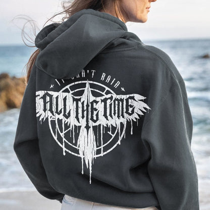It Can't Rain All The Time Nerd Printed Back Cotton Hoodie