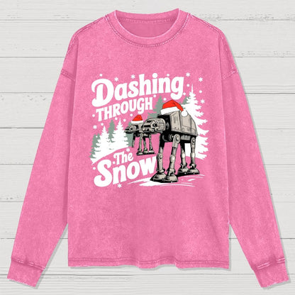 Empire Robot Dog Crosses the Snow, Christmas Washed Long Sleeve Tee