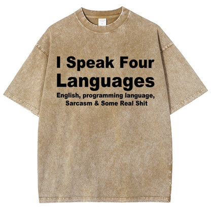 Speak Four Languages Vintage Distressed T-shirt