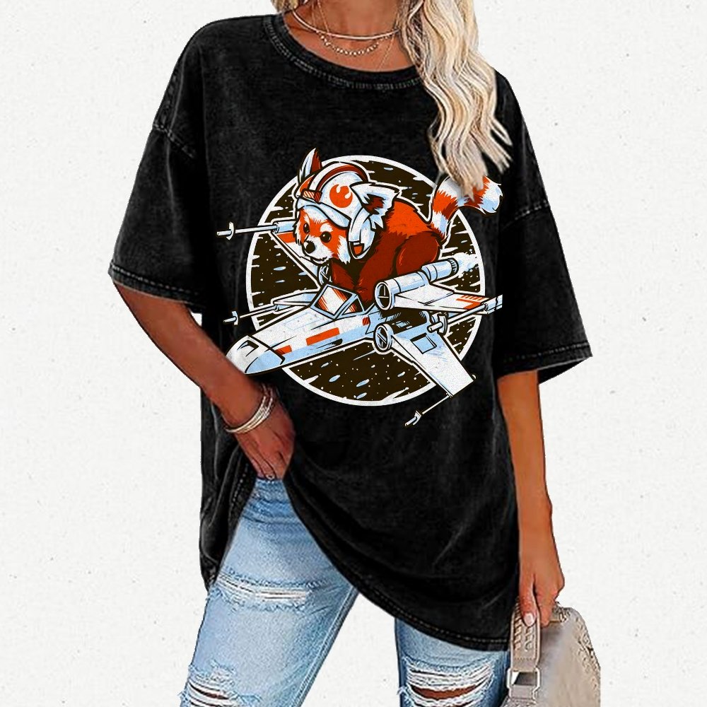 Red panda Standing By Vintage Distressed T-shirt