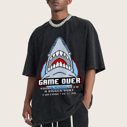 Game Over Shark Vintage Distressed T-shirt