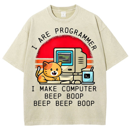 I Are Programmer Funny Cat Vintage Distressed T-shirt