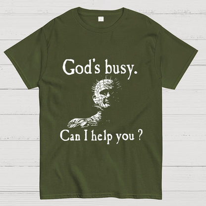 God's Busy Can I Help You? Unisex Geek T-Shirt