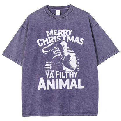 Merry Christmas Ya Filthy Animal Vintage Distressed T-shirt