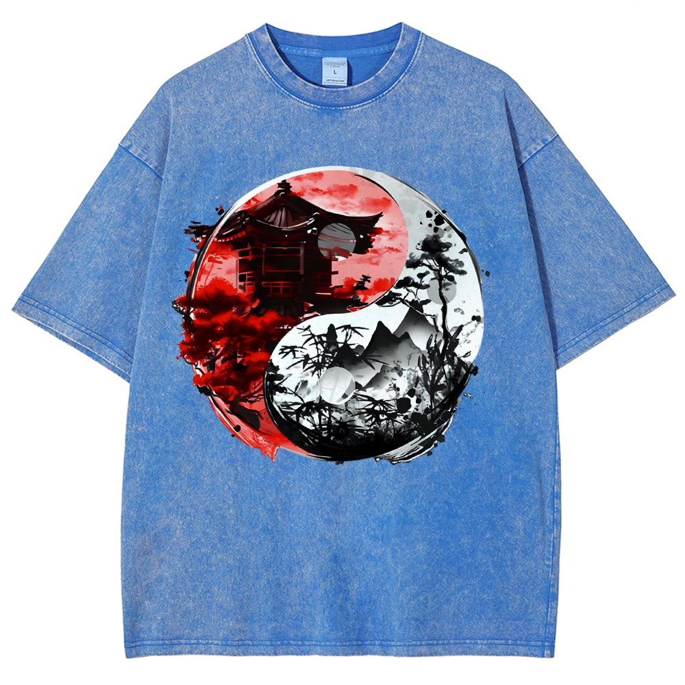 Temple Yin yang Vintage Distressed T-shirt