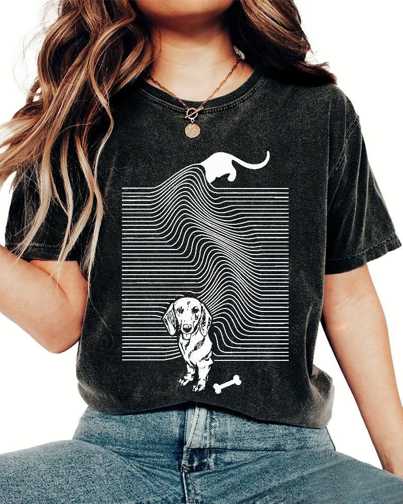 Funny Line Dog Vintage Distressed T-shirt